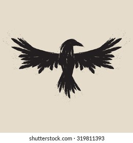 Black raven. Vector illustration.