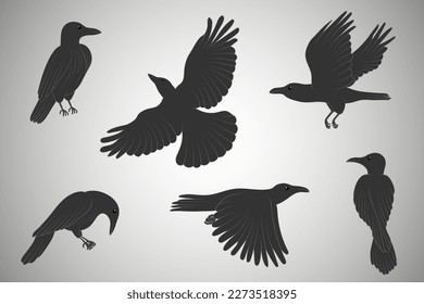 Schwarze Schluchten. Crow Vektorkunst. Fliegende Vögel, Vektorgrafik, flacher Stil.