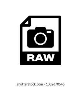 Black RAW file document icon. Download raw button icon isolated. RAW file symbol. Vector Illustration