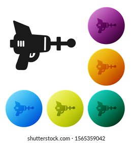 Black Ray gun icon isolated on white background. Laser weapon. Space blaster. Set icons colorful circle buttons. Vector Illustration