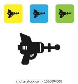 Black Ray gun icon isolated on white background. Laser weapon. Space blaster. Set icons colorful square buttons. Vector Illustration