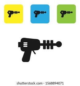 Black Ray gun icon isolated on white background. Laser weapon. Space blaster. Set icons colorful square buttons. Vector Illustration