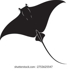 Black ray silhouette vector - marine life and ocean symbol with manta ray with sea creature with vector art