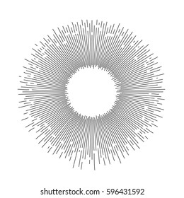 Black rays of sunburst, monochrome retro sign on white