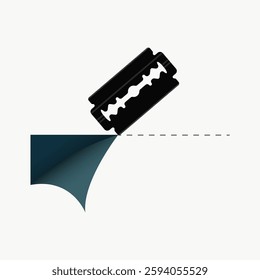 Black razor blade cutting the paper design illustration