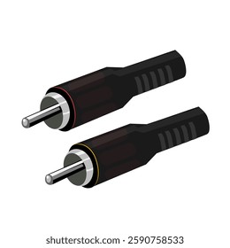 Black rca plug cable.Vector illustration isolated on white background.