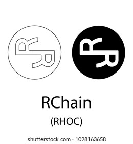 Black rchain cryptocurrency symbol isolated on white background