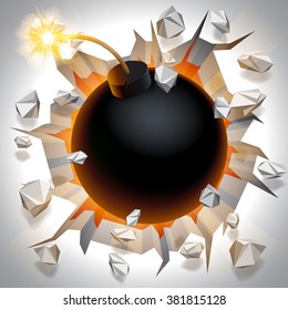 Black ready to explode bomb breaking through wall