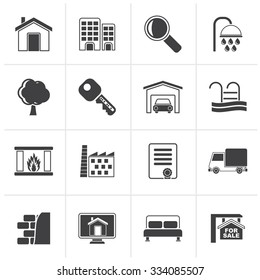 Black Real Estate Icons - Vector Icon Set