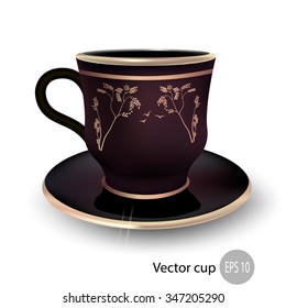 Black realistic 3d  vector cup with a gold rim