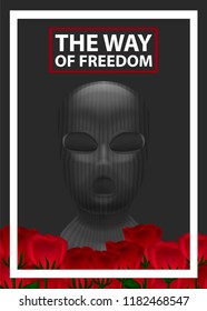 Black realistic balaclava with roses. Template for the poster.