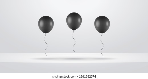 Black realistic balloon. Posters or flyers design. Vector illustration