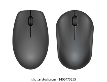 Black realistic computer mouse. Matte finish soft touch. Vector illustration on white background. Vector illustration