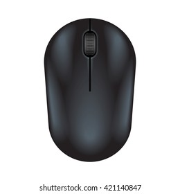 Black realistic computer mouse. Matte finish soft touch. Vector illustration on white background.