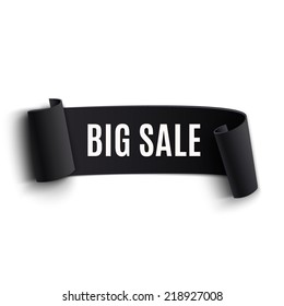 Black realistic curved paper banner. Ribbon. Black friday big sale. Vector illustration