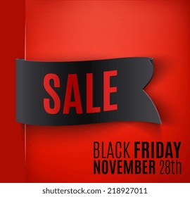 Black realistic curved paper banner. Ribbon. Black friday  sale. Vector illustration