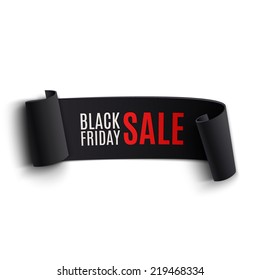 Black realistic curved paper banner. Ribbon. Black friday sale. Vector illustration
