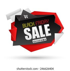 Black realistic curved paper banner. Ribbon. Black friday sale. Vector illustration