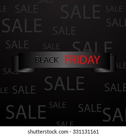 Black realistic curved paper banner ribbon black friday sale Vector illustration eps 10