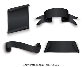 Black realistic curved paper banner. Ribbon. Vector illustration