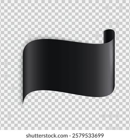 Black realistic curved paper ribbon with red transparent text space, perfect for labels, stickers, or printable designs. Ideal for branding and promotions.