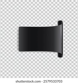 Black realistic curved paper ribbon with red transparent text space, perfect for labels, stickers, or printable designs. Ideal for branding and promotions.