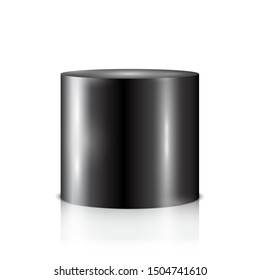 Black realistic cylinder, nuclear fuel, empty stand round podium – stock vector