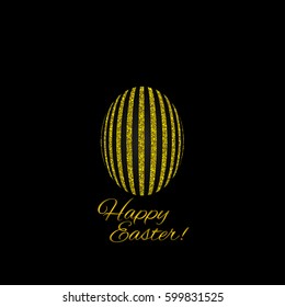 Black Realistic Easter egg with golden striped decorative ornamental patterns