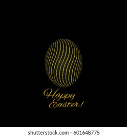 Black Realistic Easter egg with golden stripped decorative ornamental patterns