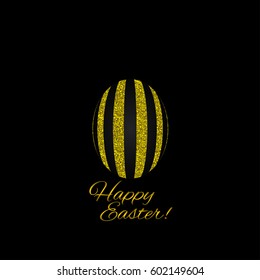 Black Realistic Easter egg with golden stripped decorative ornamental patterns