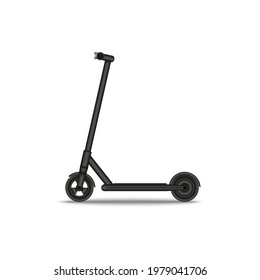 Black realistic electric scooter 3d vector template side view isolated on white background, modern urban environmentally friendly vehicle.