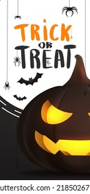 Black realistic empty pumpkin isolated on white background. Modern halloween symbol and decoration.