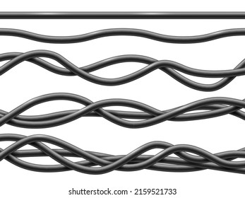 Colección de cables eléctricos flexibles y realistas en negro. Ilustración del vector