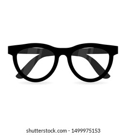 Black realistic glasses frame illustration. Eyeglasses retro style vector with drop shadow.