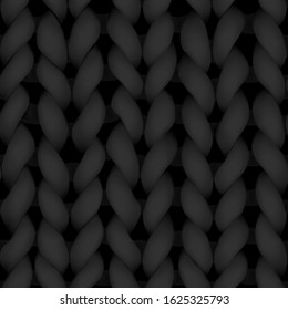 Black Realistic Knit Texture Vector Seamless Pattern