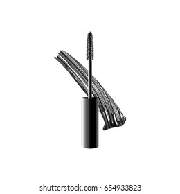 Black Realistic Mascara Brush Strokes. Vector make up trend illusration. Isolated on White Background