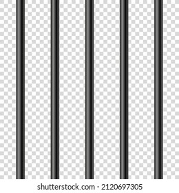 Black realistic metal prison bars. Detailed jail cage, prison iron fence. Criminal background mockup. Creative vector illustration.