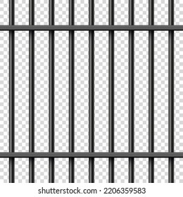 Black realistic metal prison bars. Detailed jail cage, prison iron fence. Criminal background mockup. Creative vector illustration.