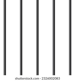 Black realistic metal prison bars isolated on white background. Detailed jail cage, prison iron fence. Criminal background mockup. Vector illustration