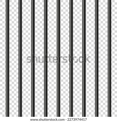 Black realistic metal prison bars. Detailed jail cage, prison iron fence. Criminal background mockup. Creative vector illustration.