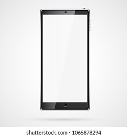 Black realistic mobile smart touch smart slim mobile phone, smartphone with glossy blank screen isolated on white background. Vector illustration