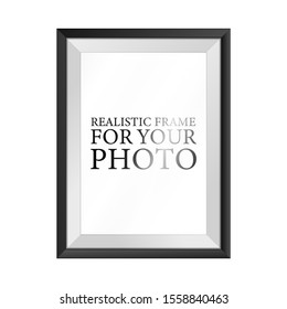 Black Realistic Photo Frame Template Isolated On White Background. Graphic Resource Vector Illustration, Blank Picture For Gallery, Text, Empty Mockup, Interior, Simple Image Object