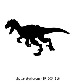 Black Realistic Silhouette Of A Dinosaur On A White Background. Raptor. Vector Illustration