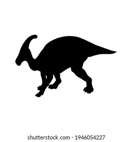 Black realistic silhouette of a dinosaur on a white background. Hadrosaurus Vector clipart