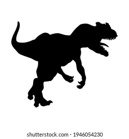 Black realistic silhouette of a dinosaur on a white background. Allosaurus. Vector illustration