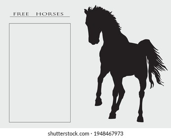 black realistic silhouette of a galloping horse on a light background