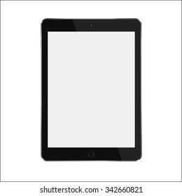 Black realistic smart tablet with blank black screen similar to ipad. Vector illustration.