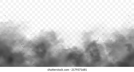 Black realistic smoke  dust clouds  Dirty polluted smog fog and dirt particles  Air pollution  mist effect  Smoke from fire explosion  Vector illustration