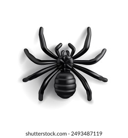 Black realistic spider, 3D. Modern image of scary spider for advertising concepts, celebrations, icon. Vector