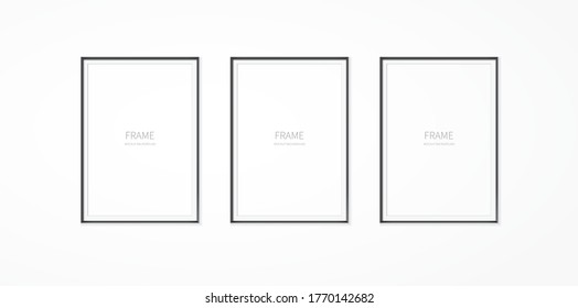 black realistic square empty picture frame on transparent background.